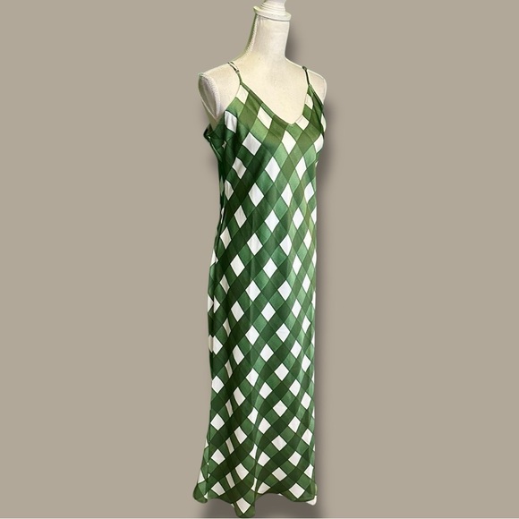 NWT Vineyard Vines ‘Silky Midi Slip Dress’ in “Cypress Green Gingham” Size Large - Picture 11 of 16